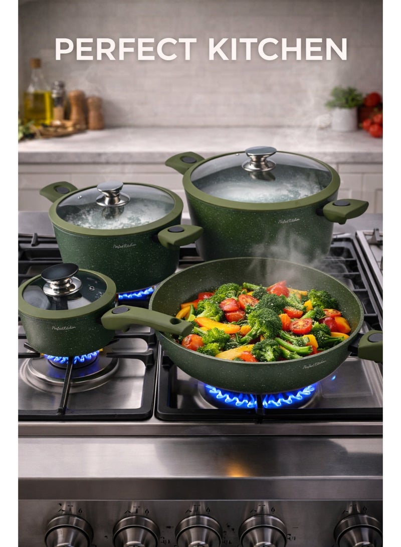 PERFECT KITCHEN 7-Piece Cookware Set with Lids green color - Image 1